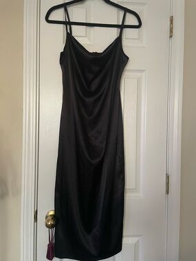 Elegant Black Slip Dress with Cowl Neck